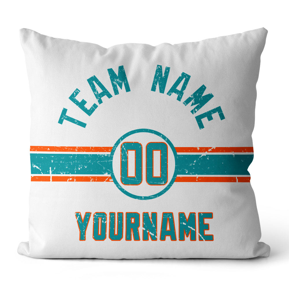 Custom Football Throw Pillow for Men Women Boy Gift Printed Your Personalized Name Number Aqua & Orange & White enthsush