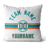 Custom Football Throw Pillow for Men Women Boy Gift Printed Your Personalized Name Number Aqua & Orange & White