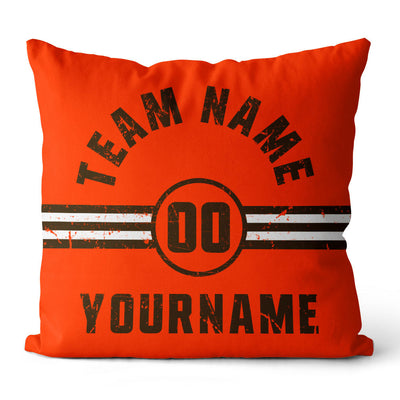 Custom Football Throw Pillow for Men Women Boy Gift Printed Your Personalized Name Number Orange & Brown & White enthsush