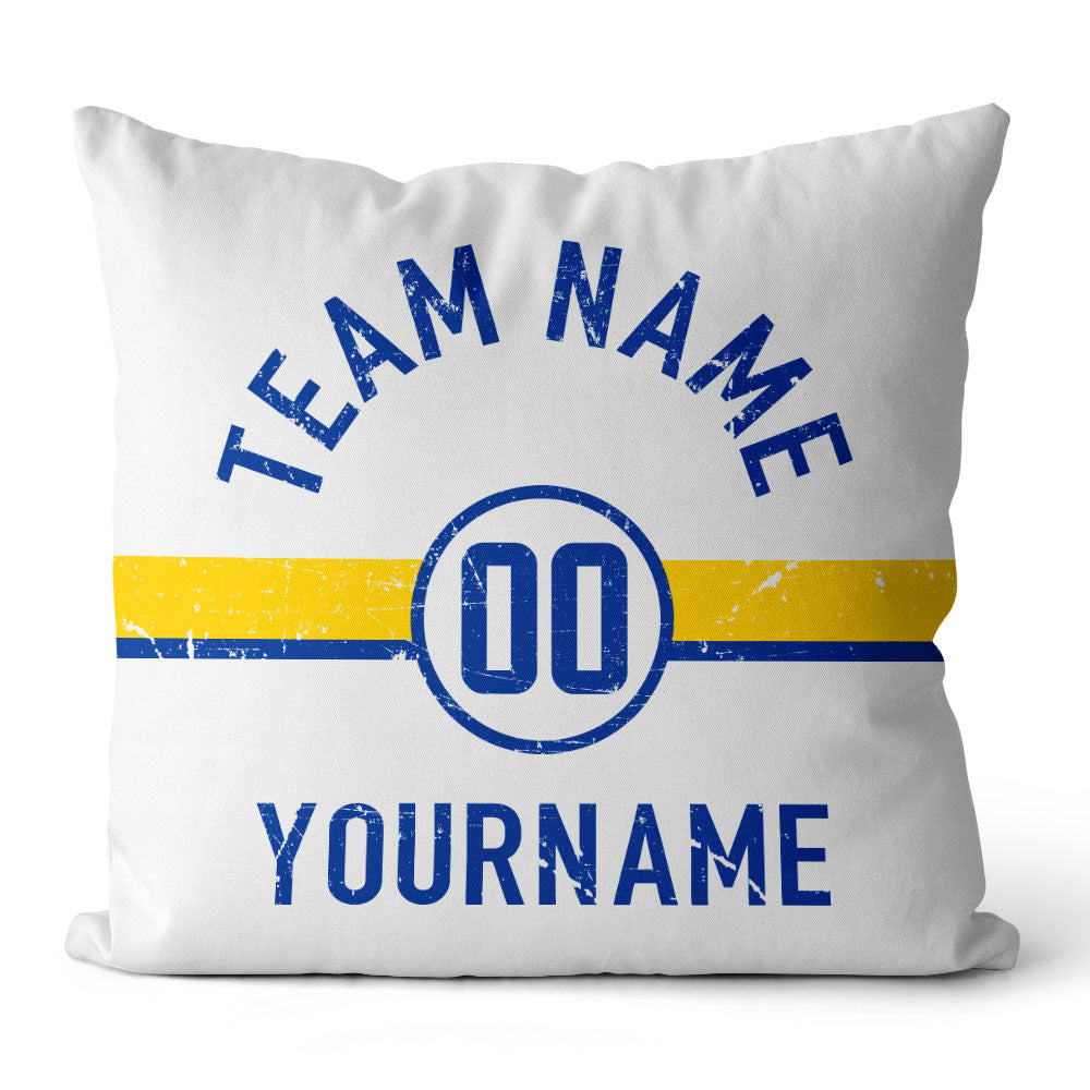 Custom Football Throw Pillow for Men Women Boy Gift Printed Your Personalized Name Number Blue & White & Yellow enthsush
