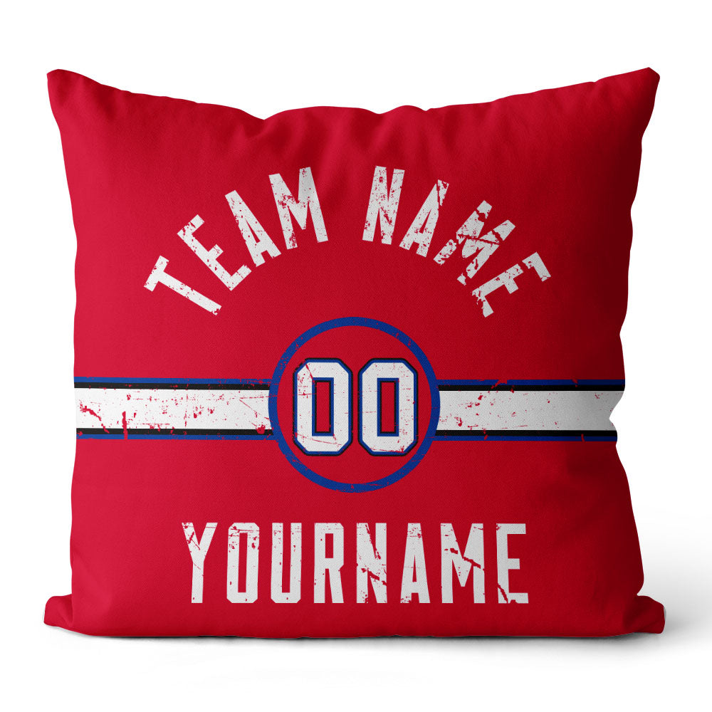Custom Football Throw Pillow for Men Women Boy Gift Printed Your Personalized Name Number Blue & Red & White enthsush