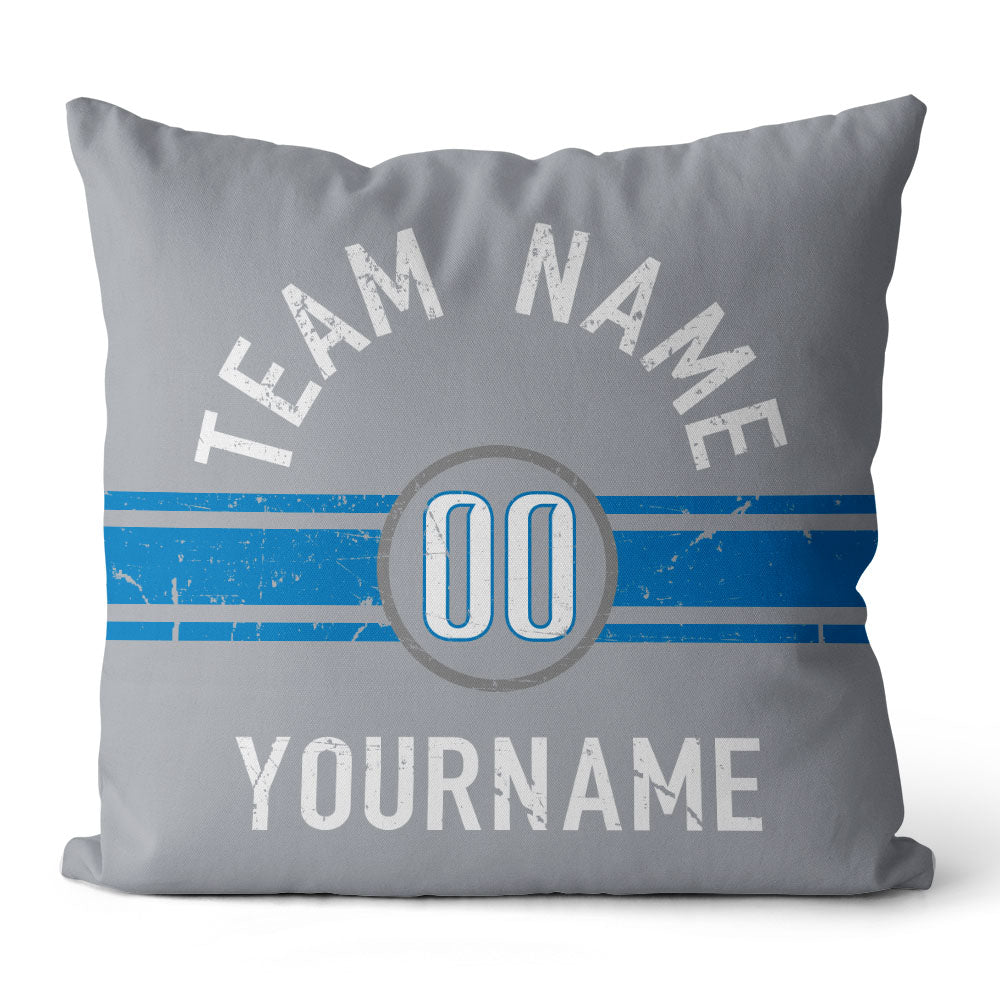 Custom Football Throw Pillow for Men Women Boy Gift Printed Your Personalized Name Number Light Blue & Gray & White enthsush