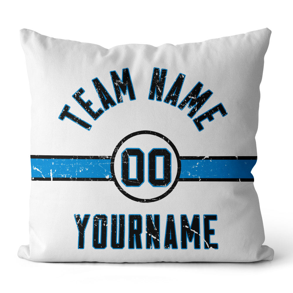 Custom Football Throw Pillow for Men Women Boy Gift Printed Your Personalized Name Number Black & Royal & White enthsush