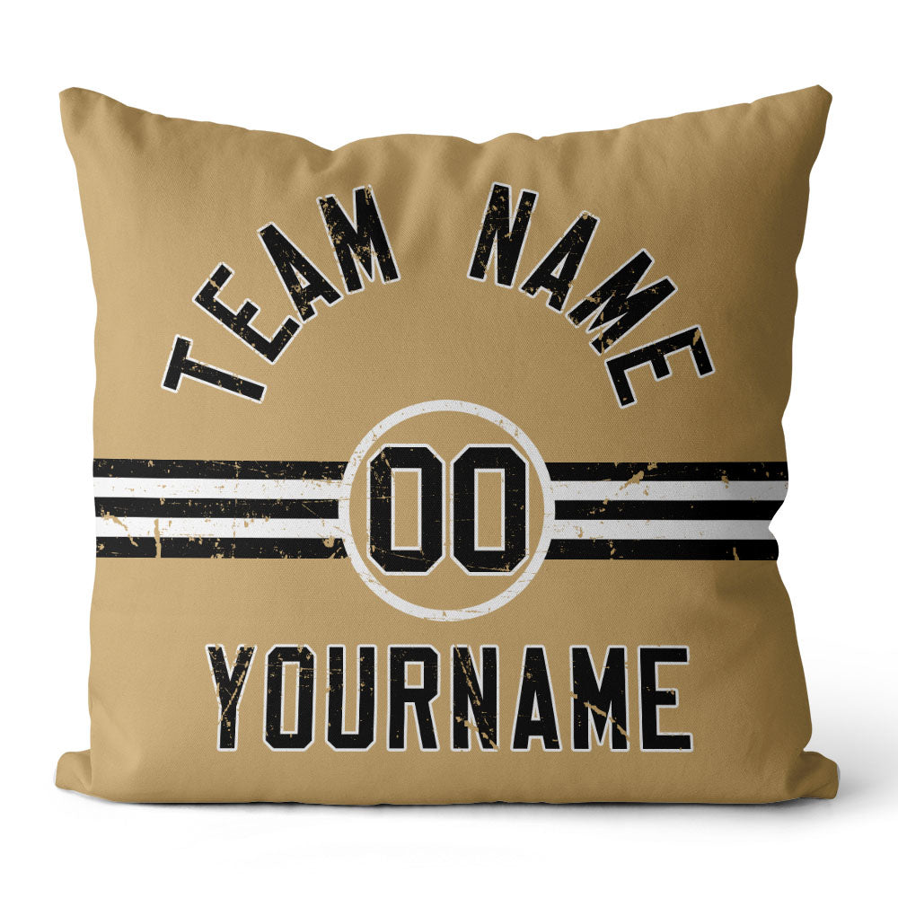 Custom Football Throw Pillow for Men Women Boy Gift Printed Your Personalized Name Number Black & White & Gold enthsush
