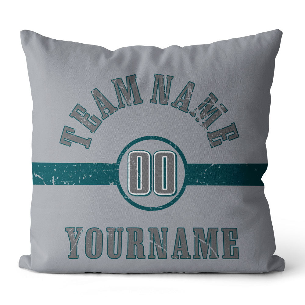 Custom Football Throw Pillow for Men Women Boy Gift Printed Your Personalized Name Number Midnight Green & Black & White enthsush