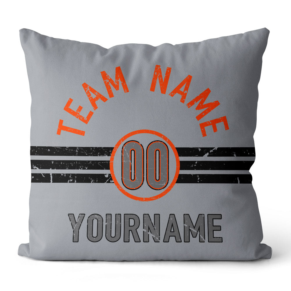 Custom Football Throw Pillow for Men Women Boy Gift Printed Your Personalized Name Number Black & Orange & White enthsush