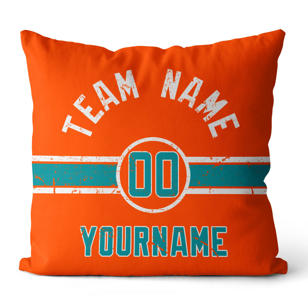 Custom Football Throw Pillow for Men Women Boy Gift Printed Your Personalized Name Number Aqua & Orange & White enthsush