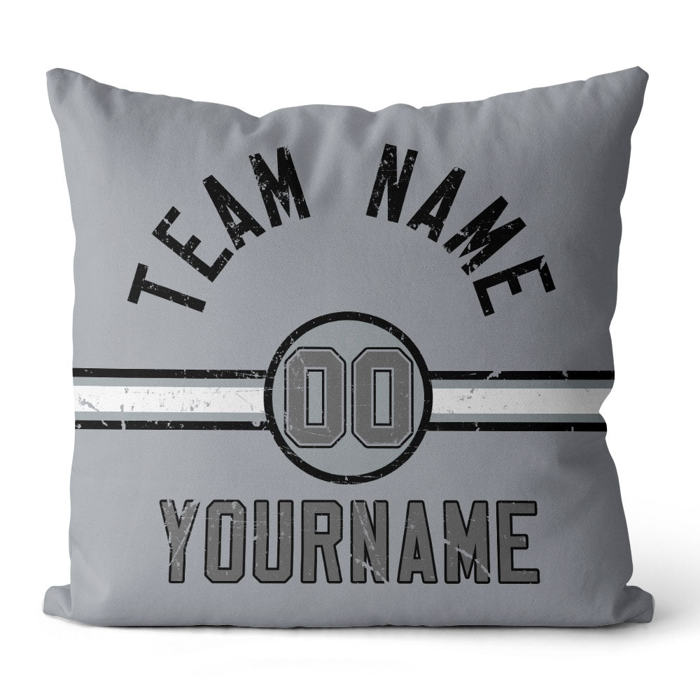 Custom Football Throw Pillow for Men Women Boy Gift Printed Your Personalized Name Number Black & White & Gray enthsush