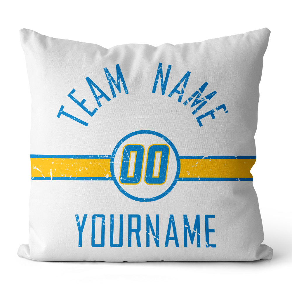 Custom Football Throw Pillow for Men Women Boy Gift Printed Your Personalized Name Number Light Blue & White & Yellow enthsush