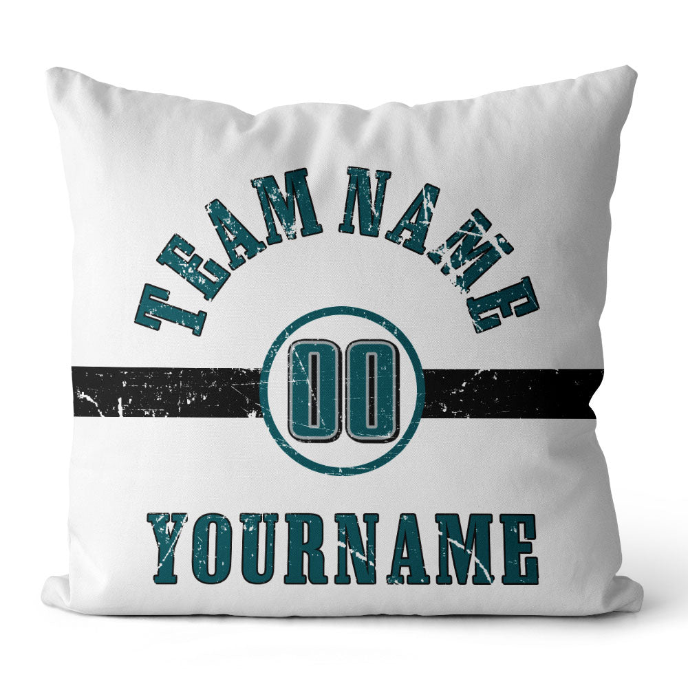 Custom Football Throw Pillow for Men Women Boy Gift Printed Your Personalized Name Number Midnight Green & Black & White enthsush