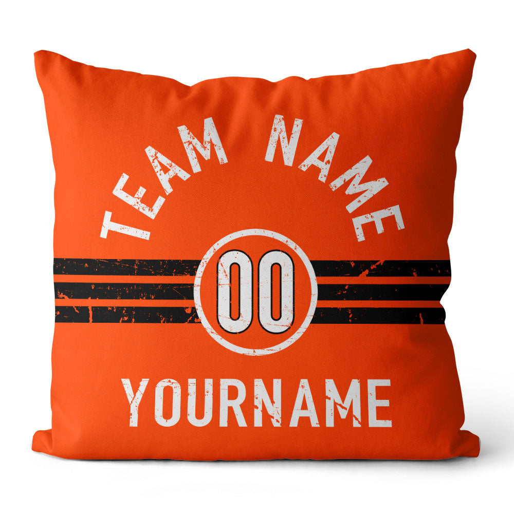 Custom Football Throw Pillow for Men Women Boy Gift Printed Your Personalized Name Number Black & Orange & White enthsush