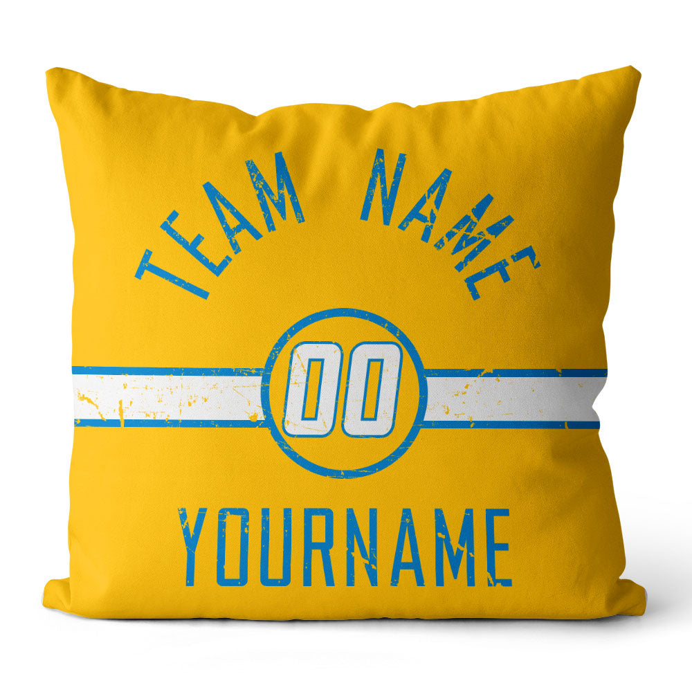Custom Football Throw Pillow for Men Women Boy Gift Printed Your Personalized Name Number Light Blue & White & Yellow enthsush