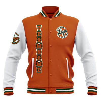 Custom Orange White Waterproof Varsity Jackets Personalized Stitched Name Number Logo to Letterman Jackets enthsush