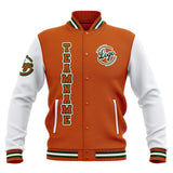 Custom Orange White Waterproof Varsity Jackets Personalized Stitched Name Number Logo to Letterman Jackets