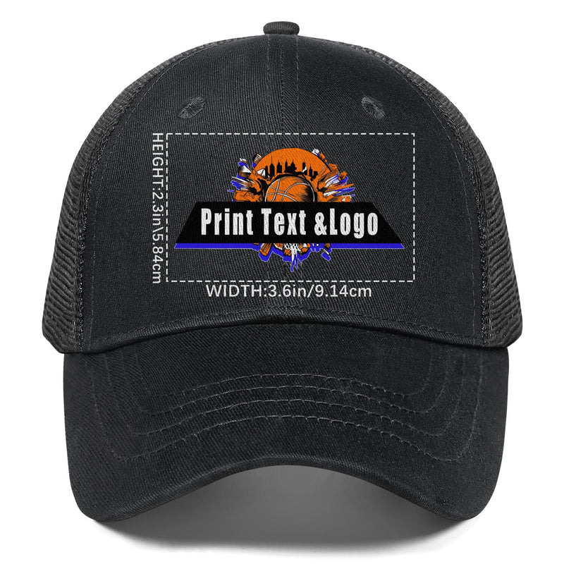 Customized Black Washed Mesh Cowboy Men's and Women's Ponytail Hat with Velcro Can be Printed Logo Text