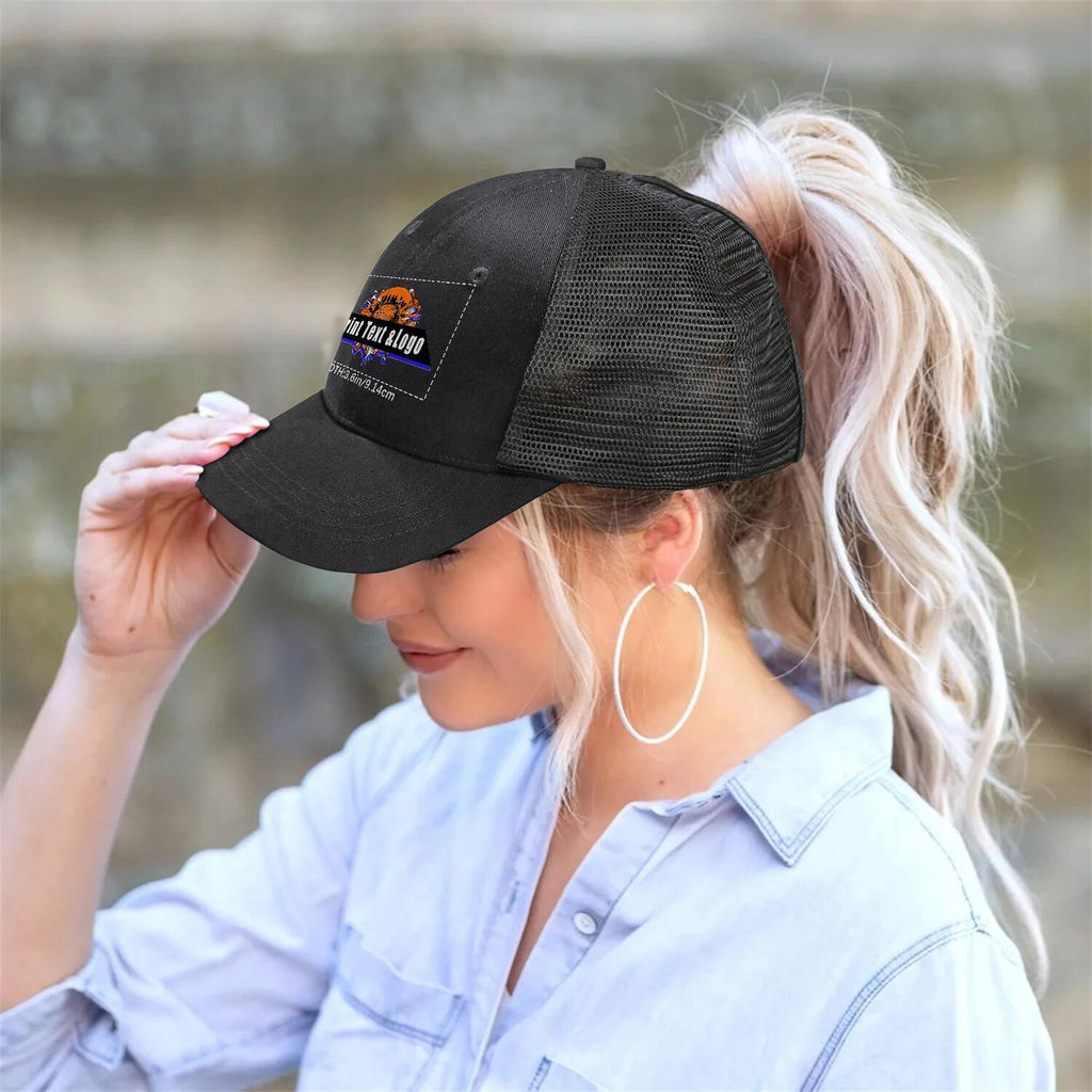Customized Black Washed Mesh Cowboy Men's and Women's Ponytail Hat with Velcro Can be Printed Logo Text enthsush
