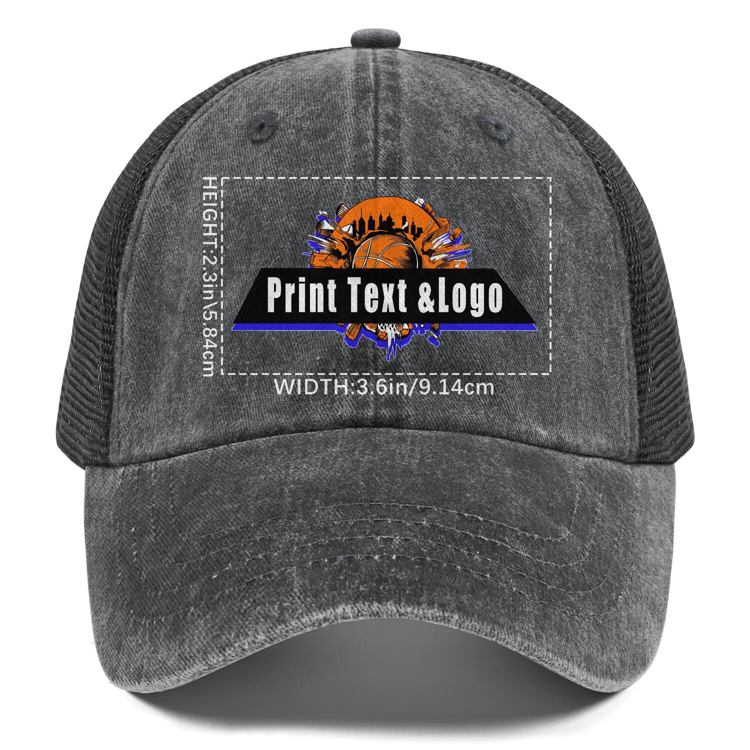 Customized Grey Washed Mesh Cowboy Men's and Women's Ponytail Hat with Velcro Can be Printed Logo Text enthsush