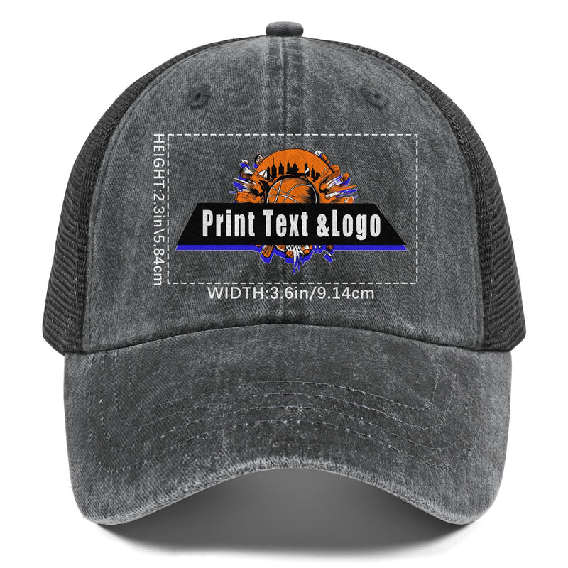 Customized Grey Washed Mesh Cowboy Men's and Women's Ponytail Hat with Velcro Can be Printed Logo Text