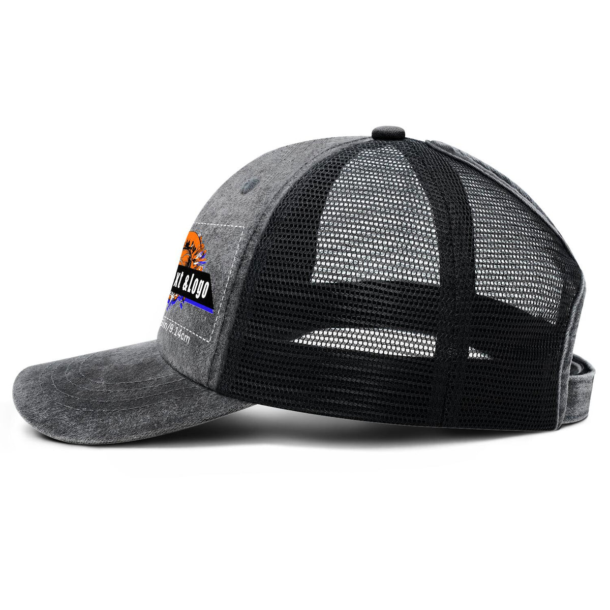Customized Grey Washed Mesh Cowboy Men's and Women's Ponytail Hat with Velcro Can be Printed Logo Text enthsush