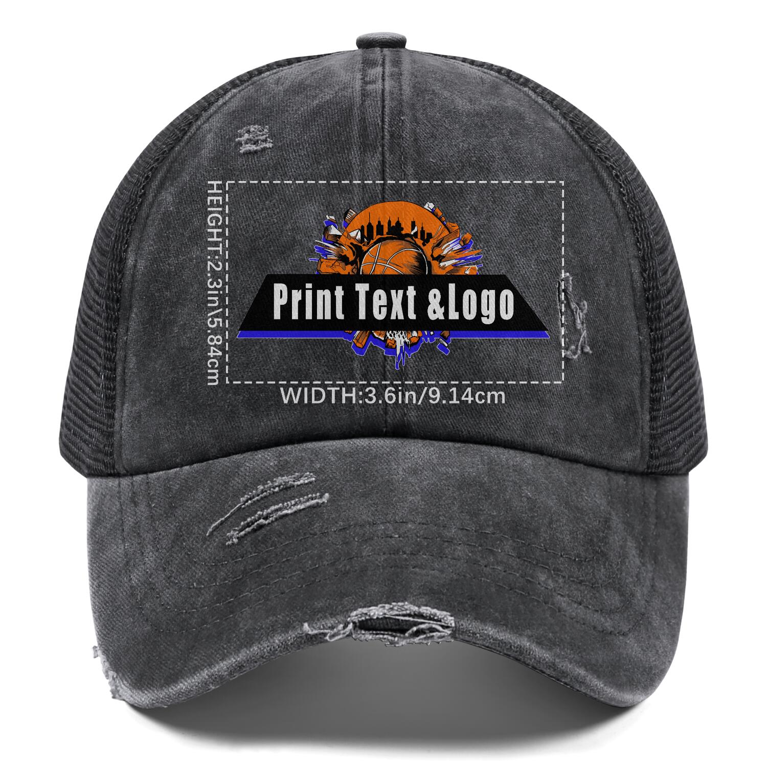 Customized Dark Grey Washed Mesh Cowboy Men's and Women's Ponytail Hat with Velcro Can be Printed Logo Text enthsush