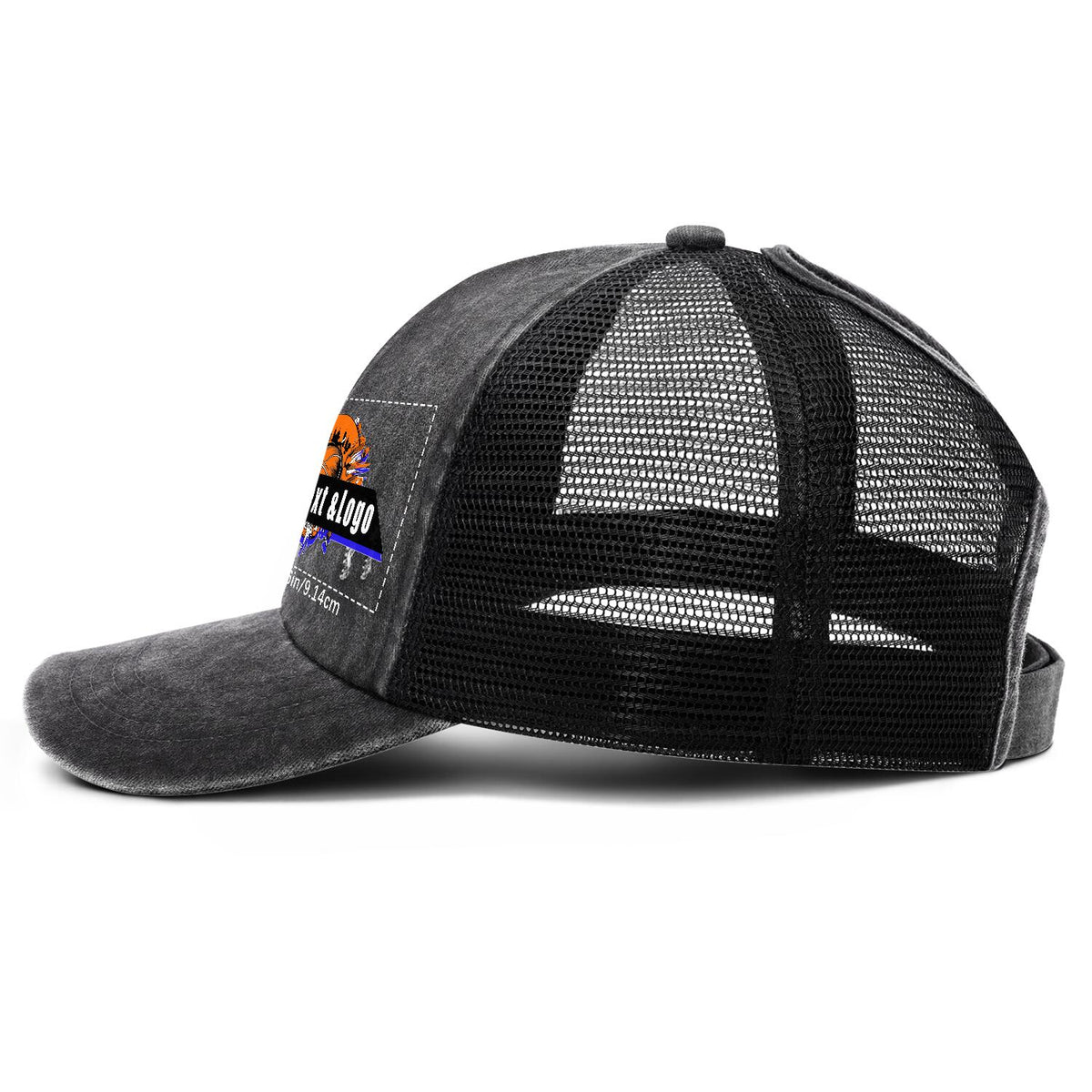 Customized Dark Grey Washed Mesh Cowboy Men's and Women's Ponytail Hat with Velcro Can be Printed Logo Text enthsush
