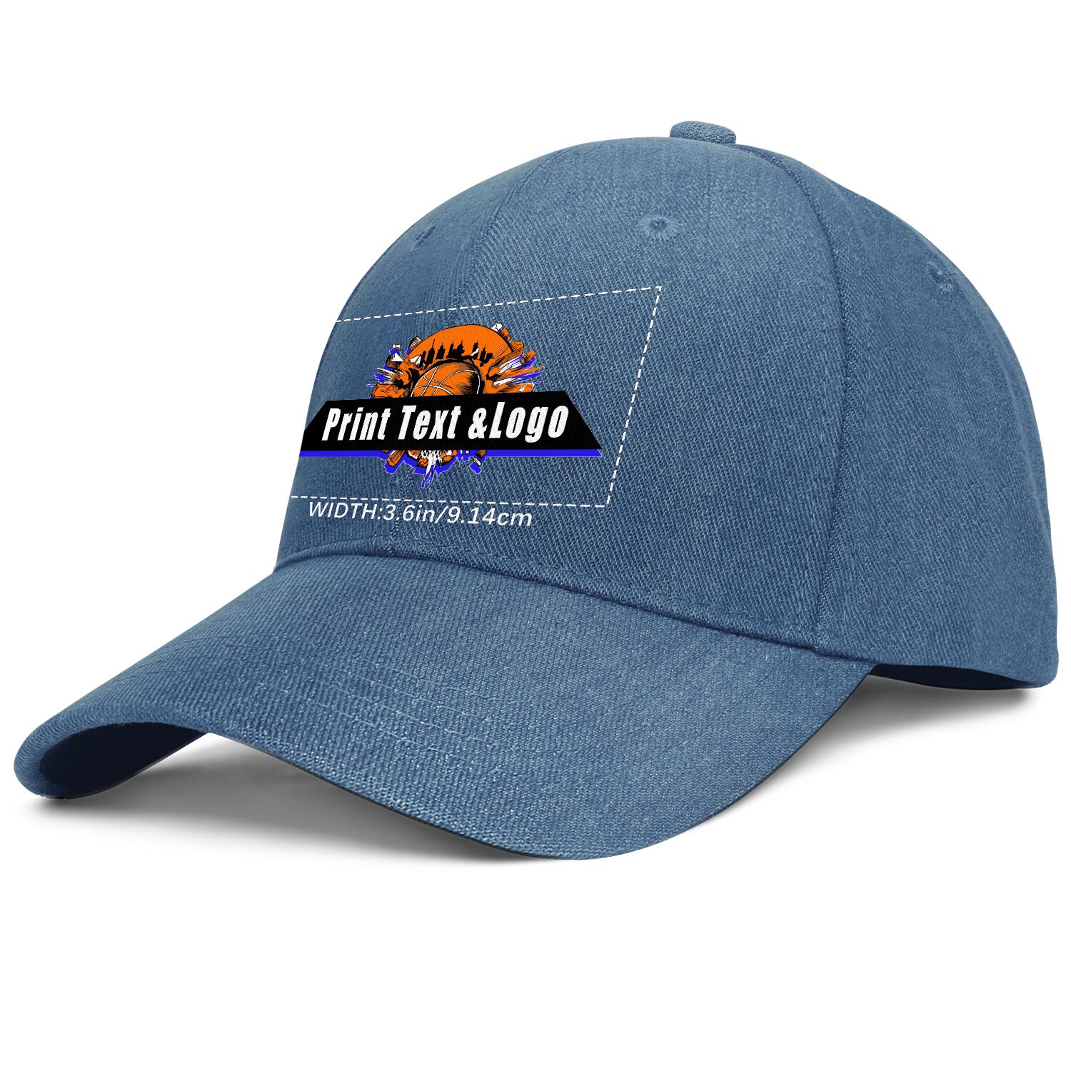 Custom Logo Washed Denim Ponytail Baseball Cap with Metal Snaps – Unisex & Breathable Blue enthsush