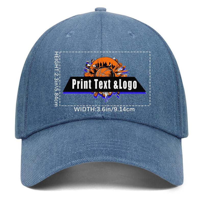 Custom Logo Washed Denim Ponytail Baseball Cap with Metal Snaps – Unisex & Breathable Blue