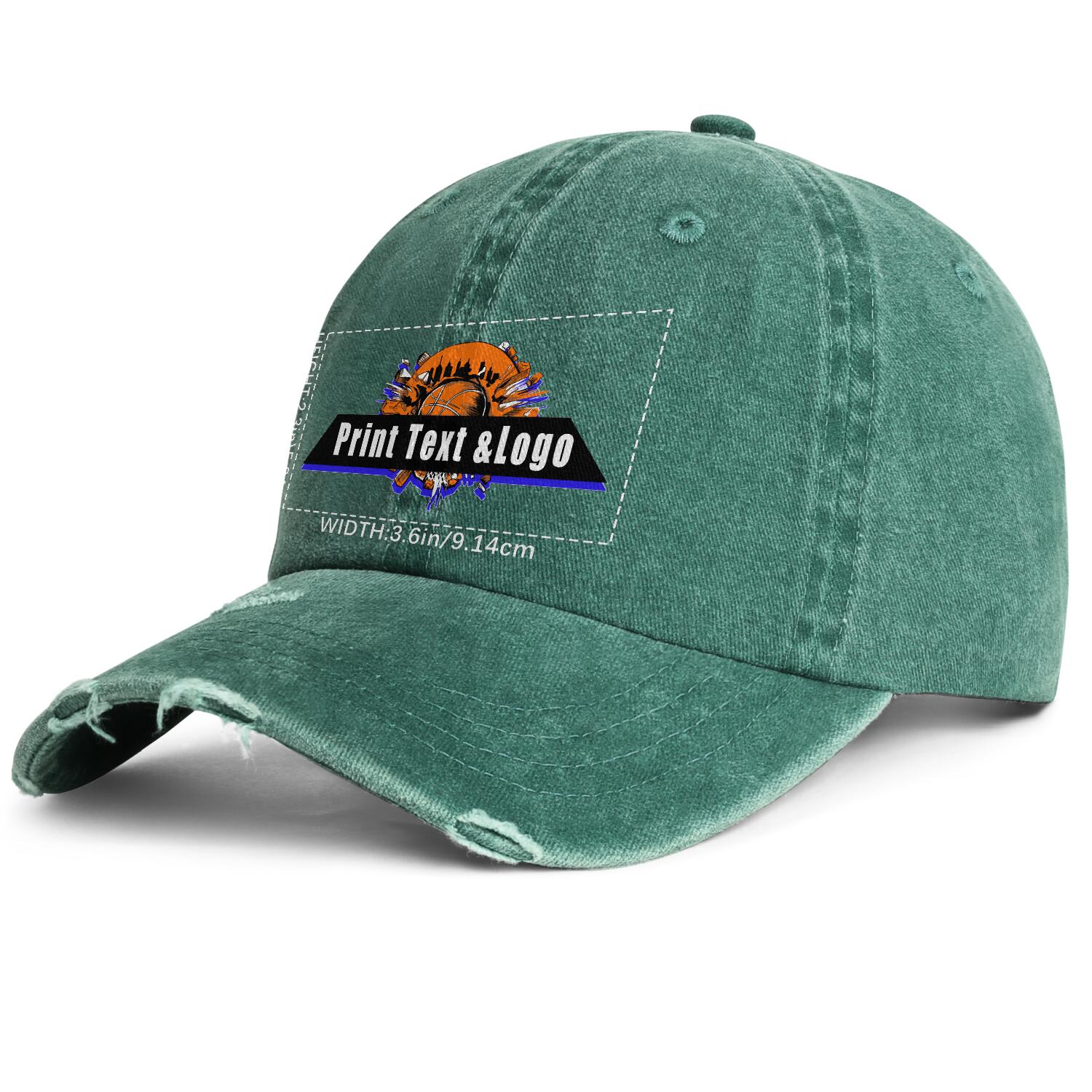 Custom Green Distressed & Washed Denim Baseball Cap – Unisex Streetwear Style enthsush