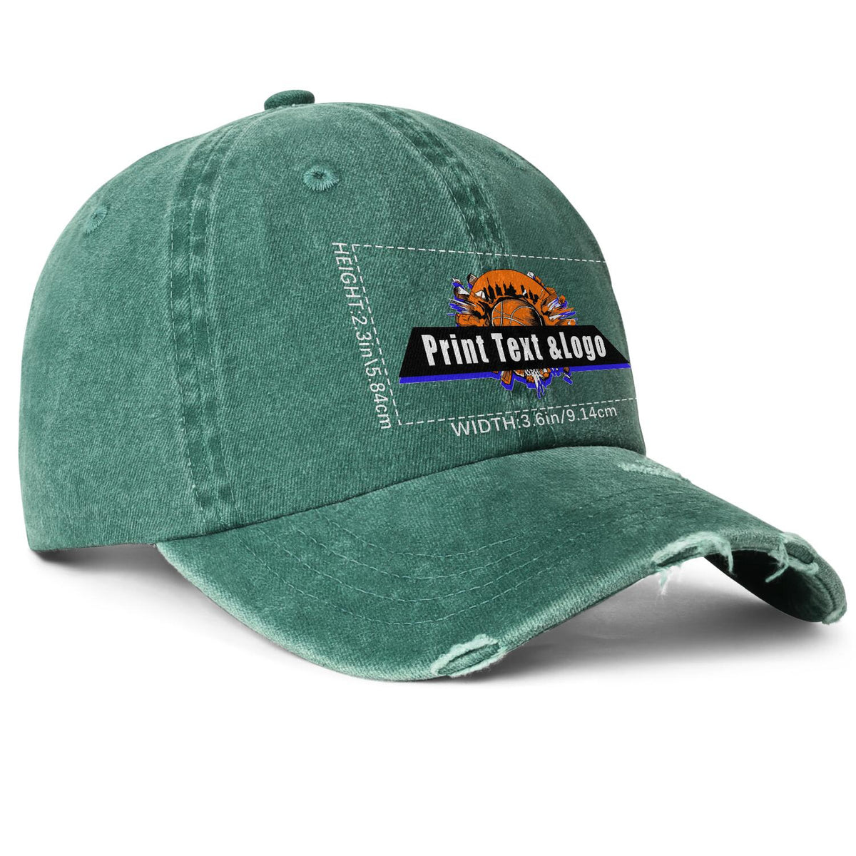 Custom Green Distressed & Washed Denim Baseball Cap – Unisex Streetwear Style enthsush