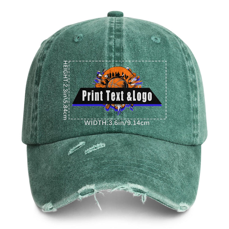 Custom Green Distressed & Washed Denim Baseball Cap – Unisex Streetwear Style