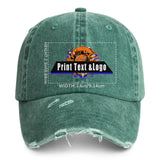 Custom Green Distressed & Washed Denim Baseball Cap – Unisex Streetwear Style