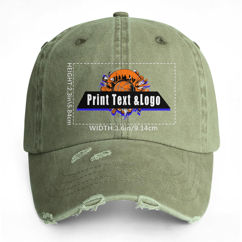 Custom Olive Green Distressed & Washed Denim Baseball Cap – Unisex Streetwear Style