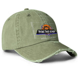 Custom Olive Green Distressed & Washed Denim Baseball Cap – Unisex Streetwear Style