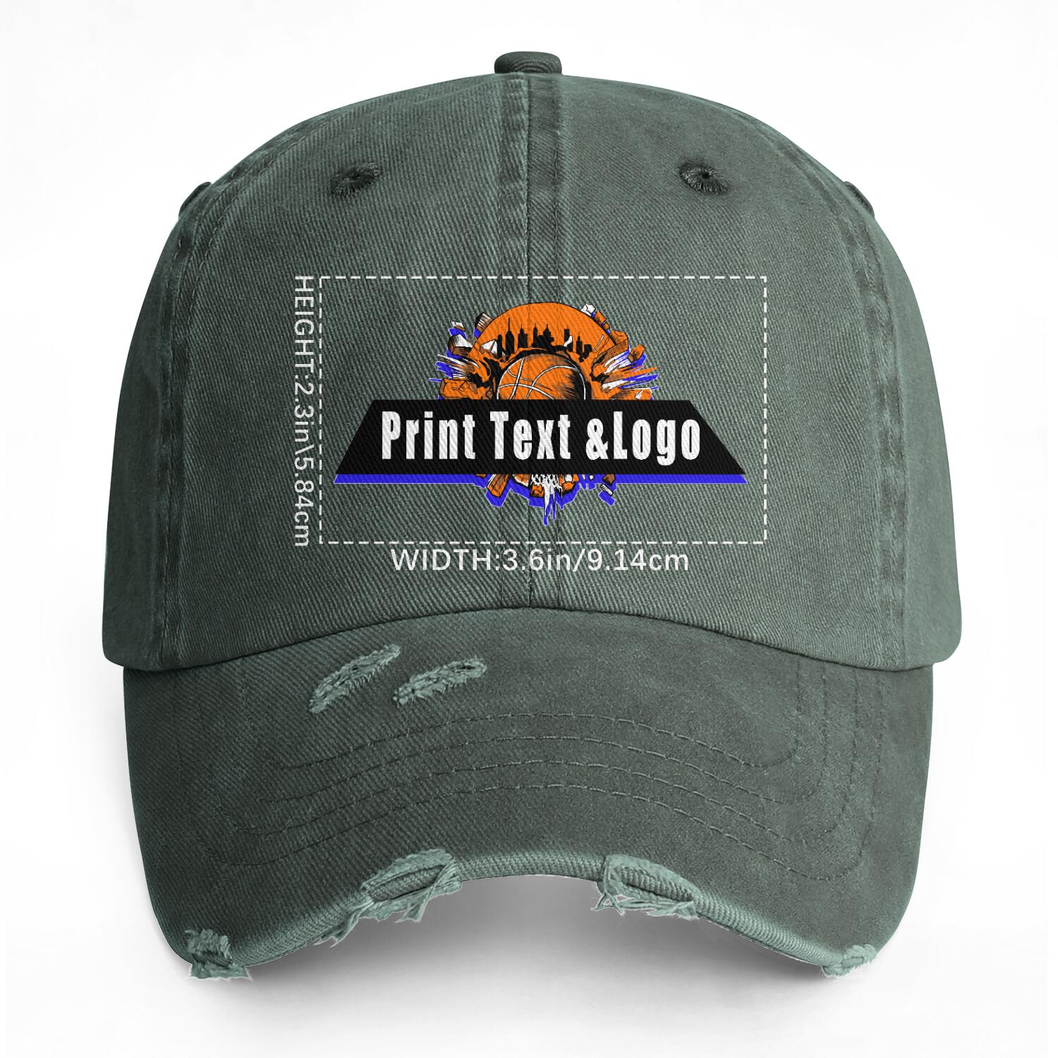Custom Grey Green Distressed & Washed Denim Baseball Cap – Unisex Streetwear Style enthsush