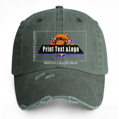 Custom Grey Green Distressed & Washed Denim Baseball Cap – Unisex Streetwear Style enthsush