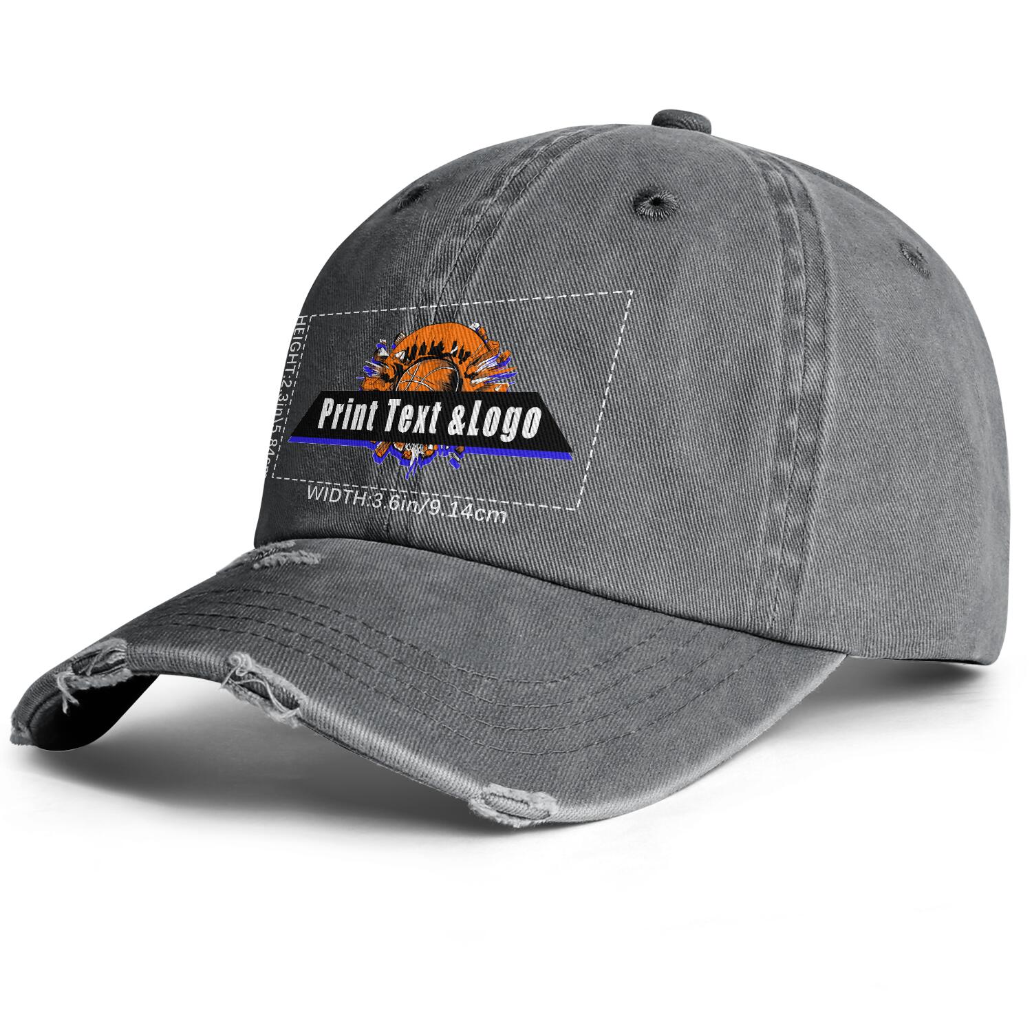 Custom Gray Distressed & Washed Denim Baseball Cap – Unisex Streetwear Style enthsush