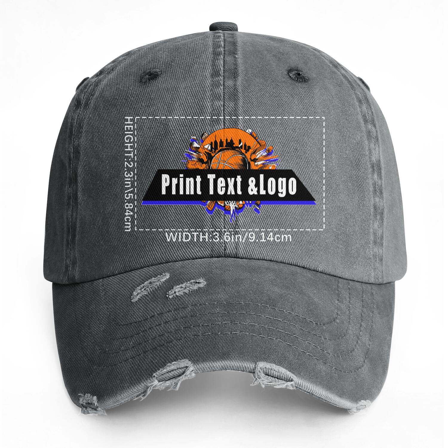 Custom Gray Distressed & Washed Denim Baseball Cap – Unisex Streetwear Style enthsush