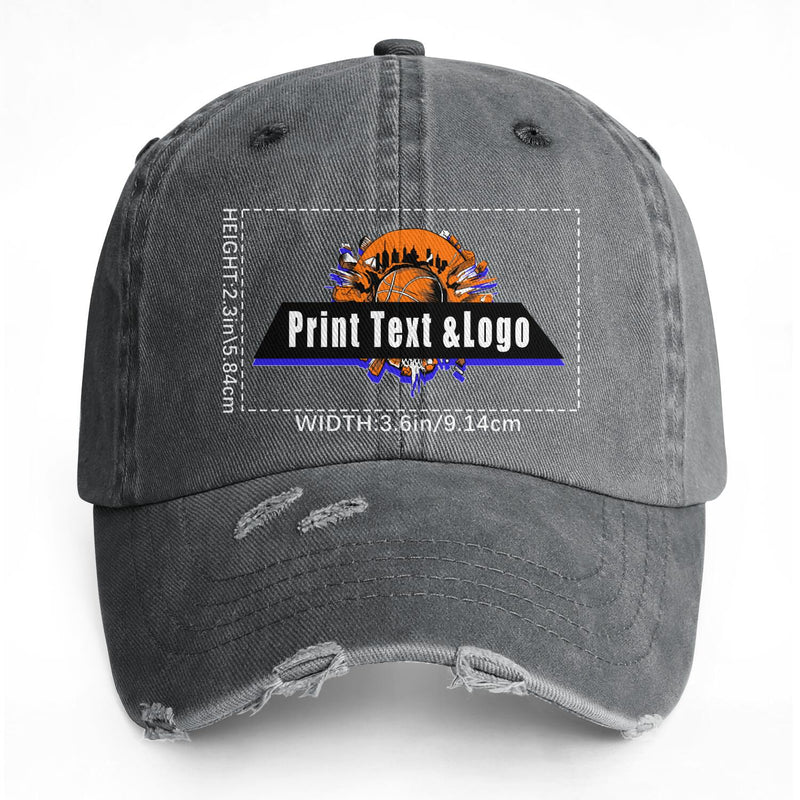 Custom Gray Distressed & Washed Denim Baseball Cap – Unisex Streetwear Style