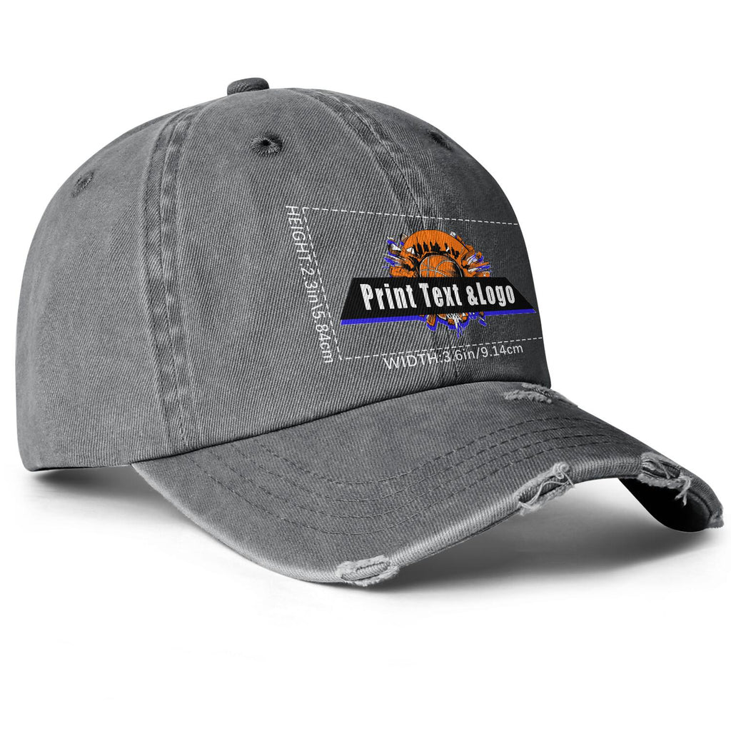 Custom Gray Distressed & Washed Denim Baseball Cap – Unisex Streetwear Style enthsush