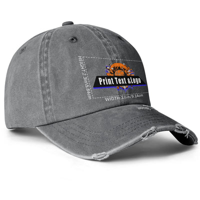 Custom Gray Distressed & Washed Denim Baseball Cap – Unisex Streetwear Style enthsush