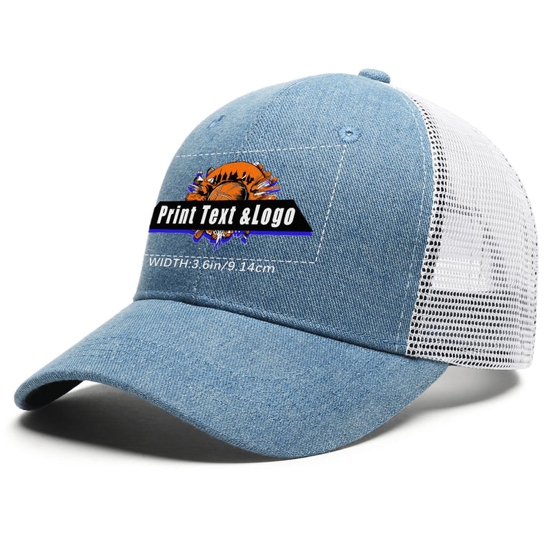 Custom Blue Denim Baseball Cap with Breathable Mesh Panels & Casual Style