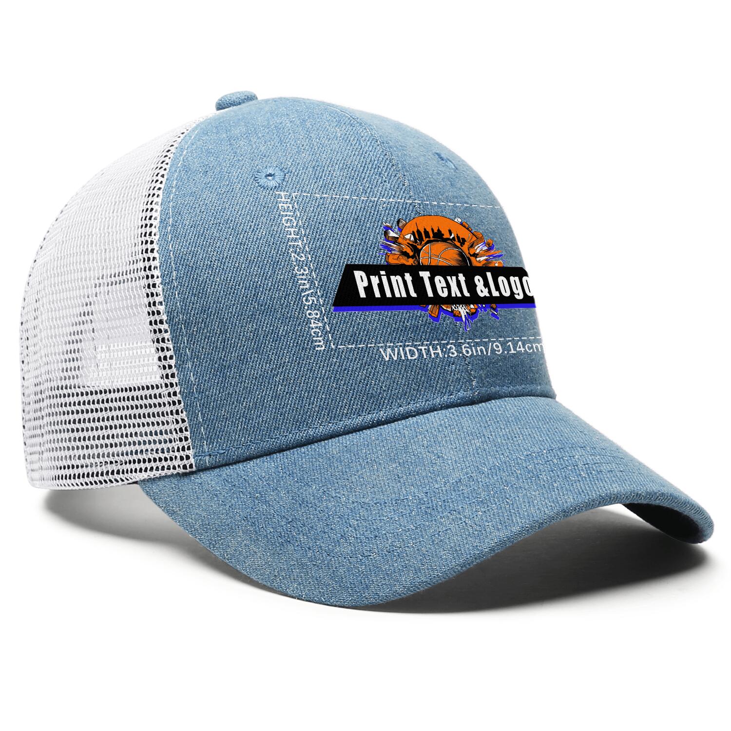 Custom Blue Denim Baseball Cap with Breathable Mesh Panels & Casual Style enthsush