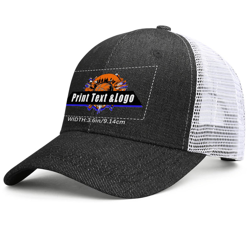 Custom Black Denim Baseball Cap with Breathable Mesh Panels & Casual Style