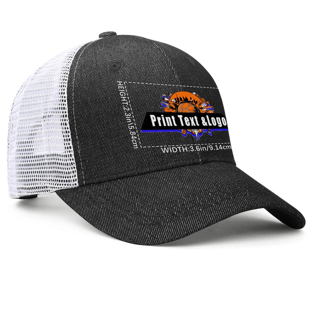 Custom Black Denim Baseball Cap with Breathable Mesh Panels & Casual Style enthsush