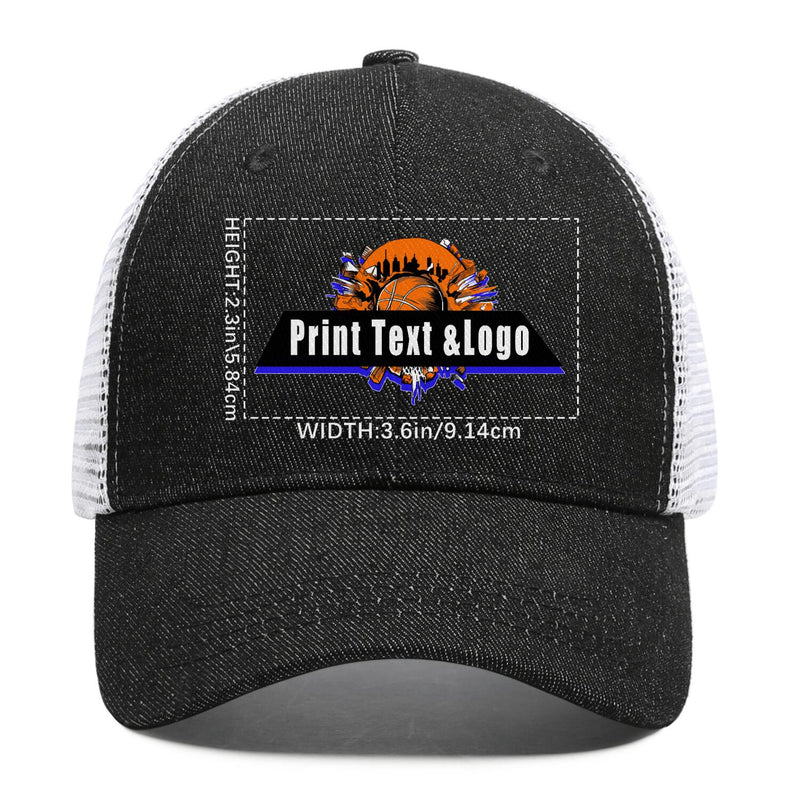 Custom Black Denim Baseball Cap with Breathable Mesh Panels & Casual Style