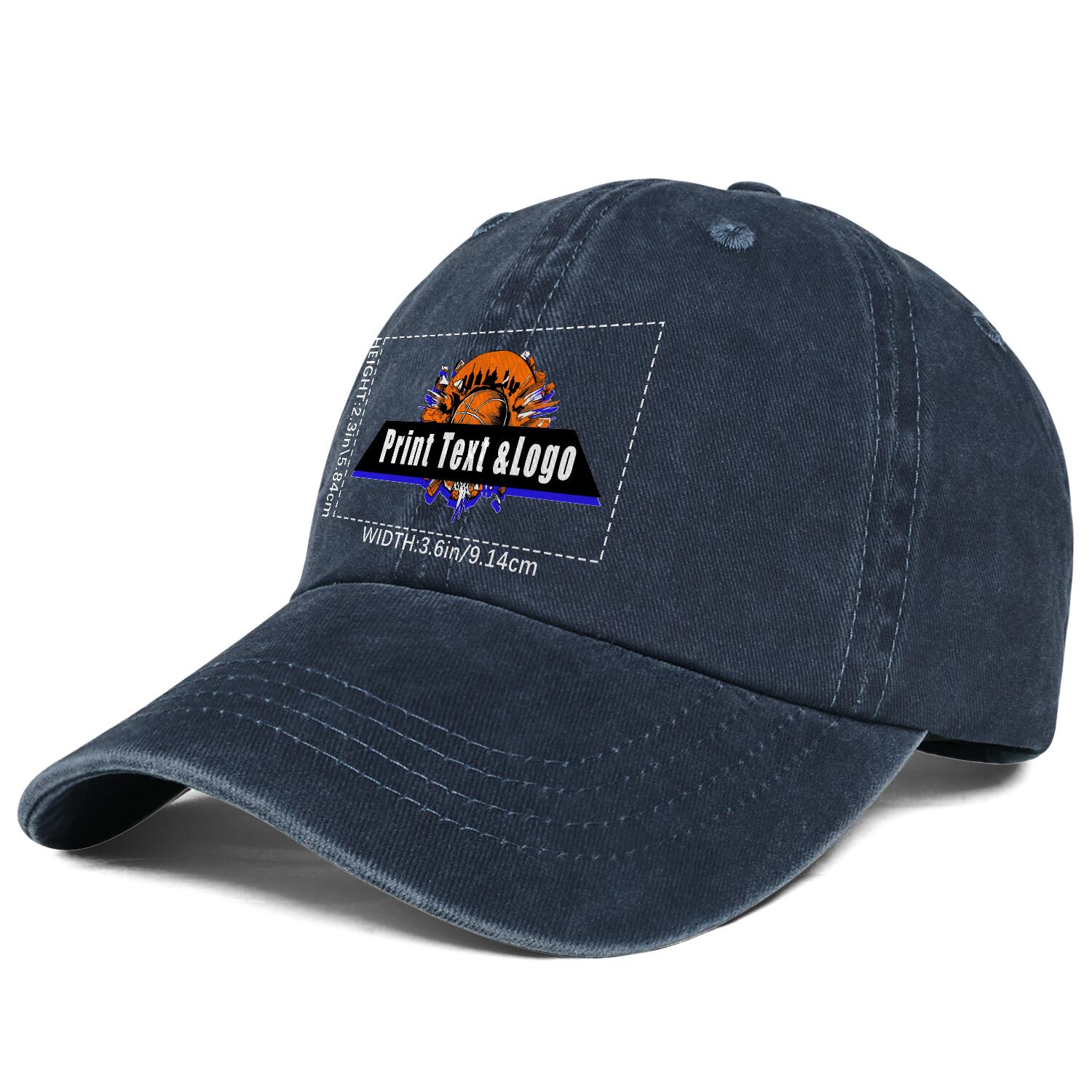 Customized Blue Logo Washed Cowboy Ponytail Cap Metal Snapback Men's and Women's Breathable Baseball Caps enthsush