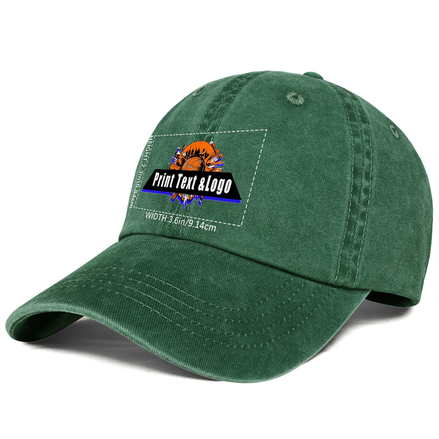 Customized Green Logo Washed Cowboy Ponytail Cap Metal Snapback Men's and Women's Breathable Baseball Caps enthsush