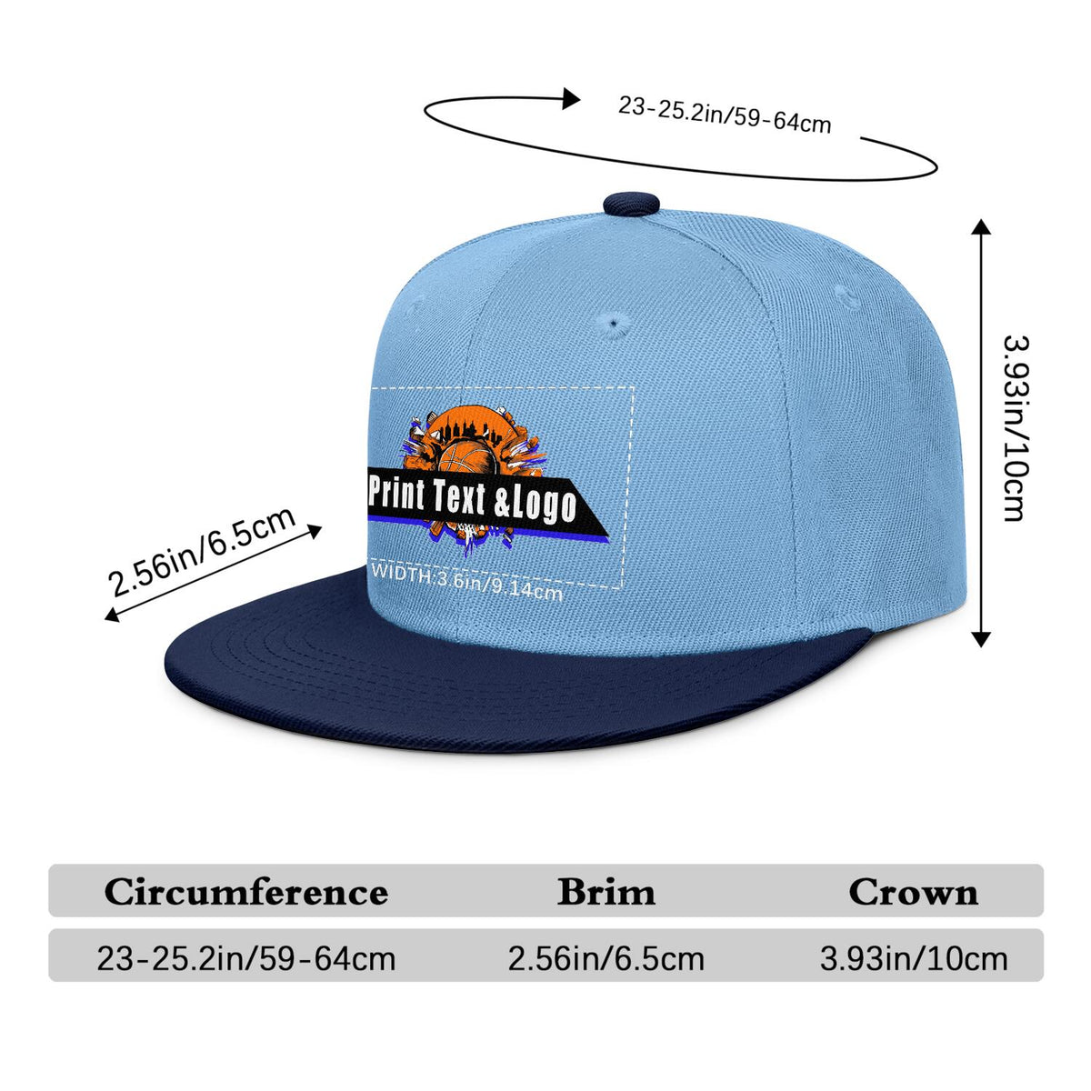 Custom Iceberg Blue Contrast Flat Brim Cap Personalize Your Style enthsush