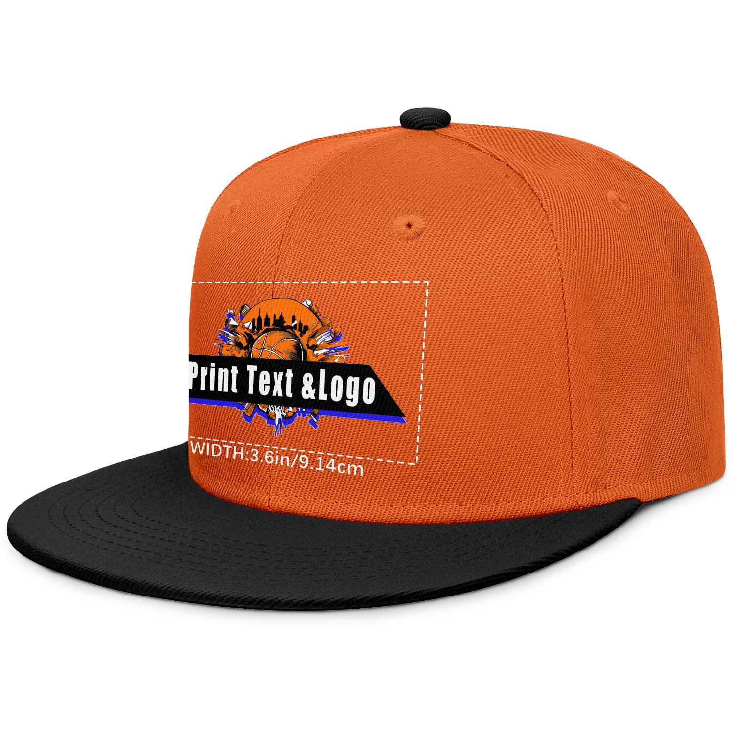Custom Orange Black Contrast Flat Brim Cap Personalize Your Style enthsush