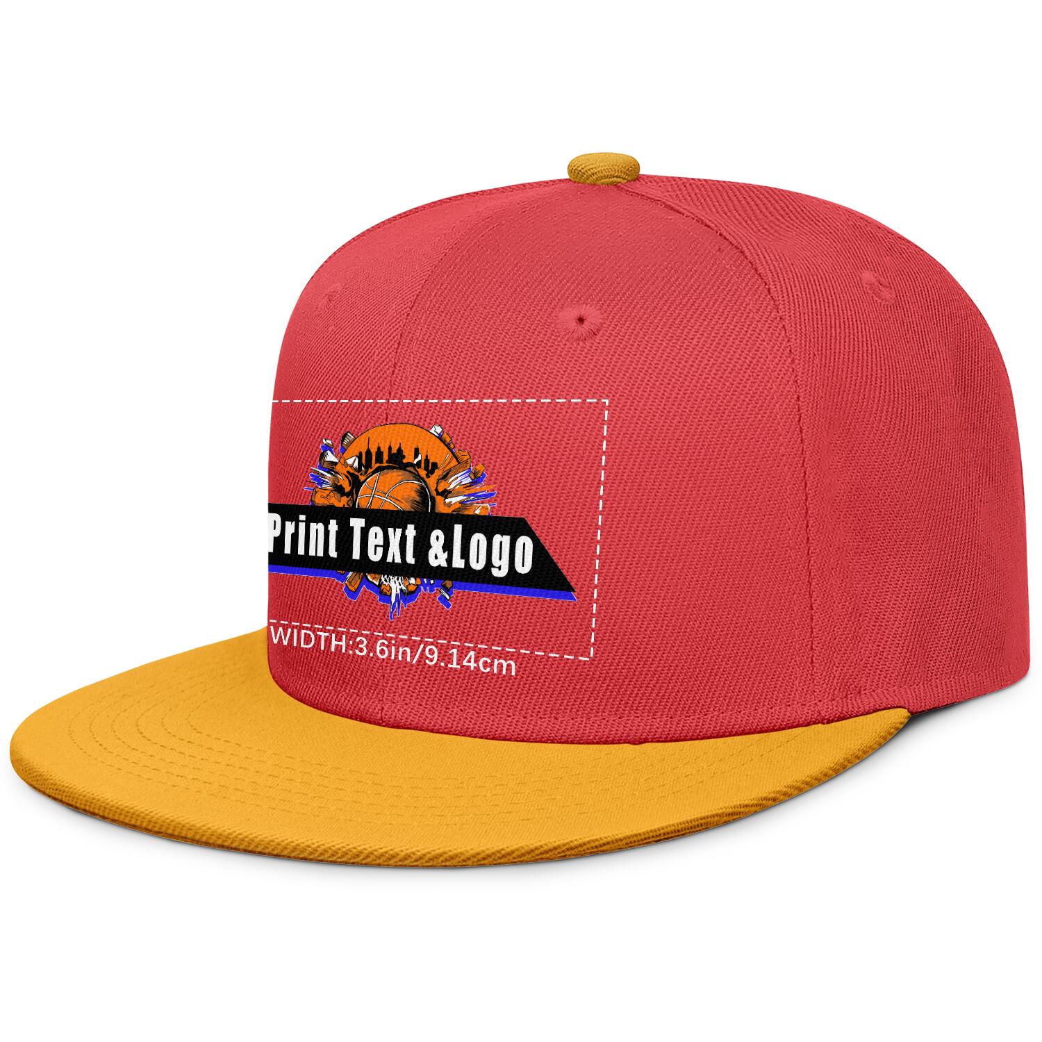 Custom Red Yellow Contrast Flat Brim Cap Personalize Your Style enthsush